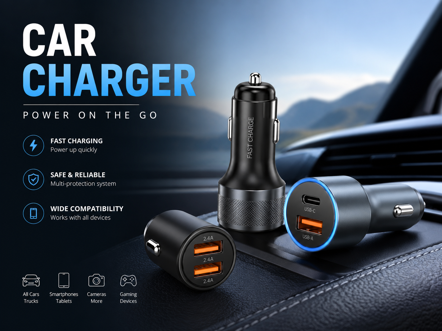 Fast Car Chargers & Multi-Port USB Adapters for Travel